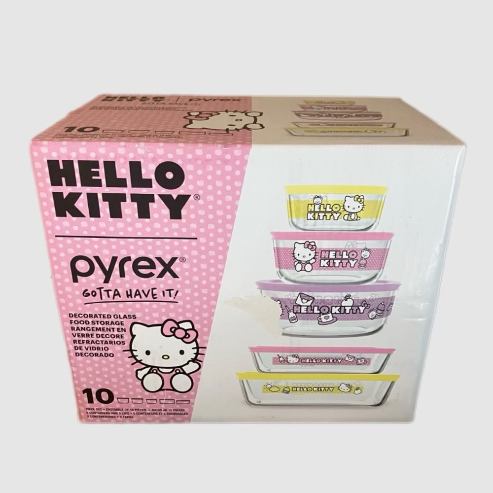 Hello Kitty Pyrex 10-Piece Glass Storage Set Pink/Purple/Yellow